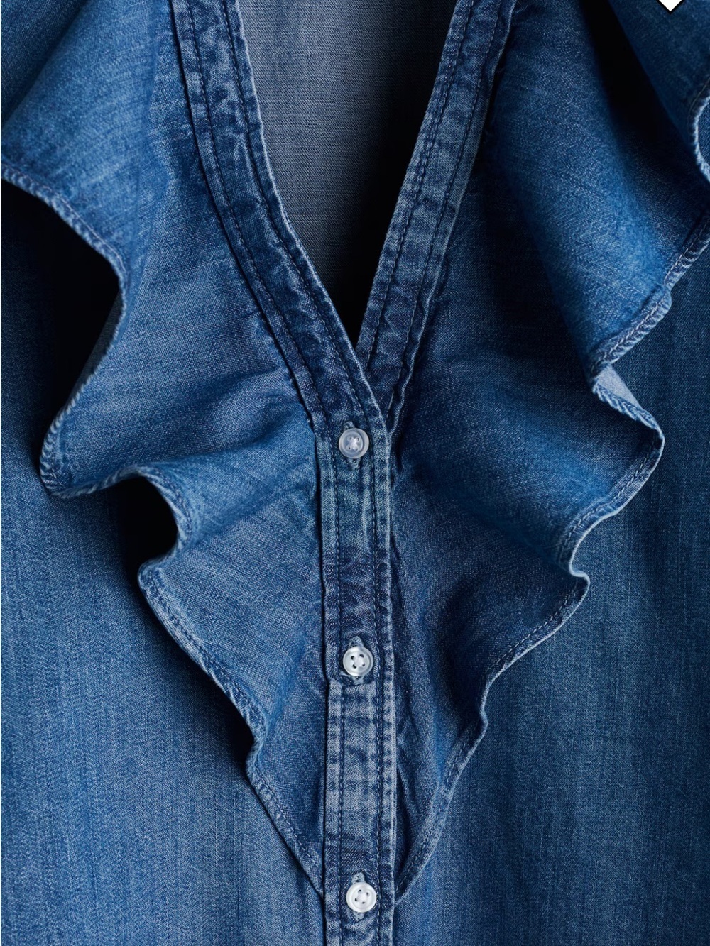 H&M Blue Denim Ruffle-Front Button Shirt - Picture 2 of 2